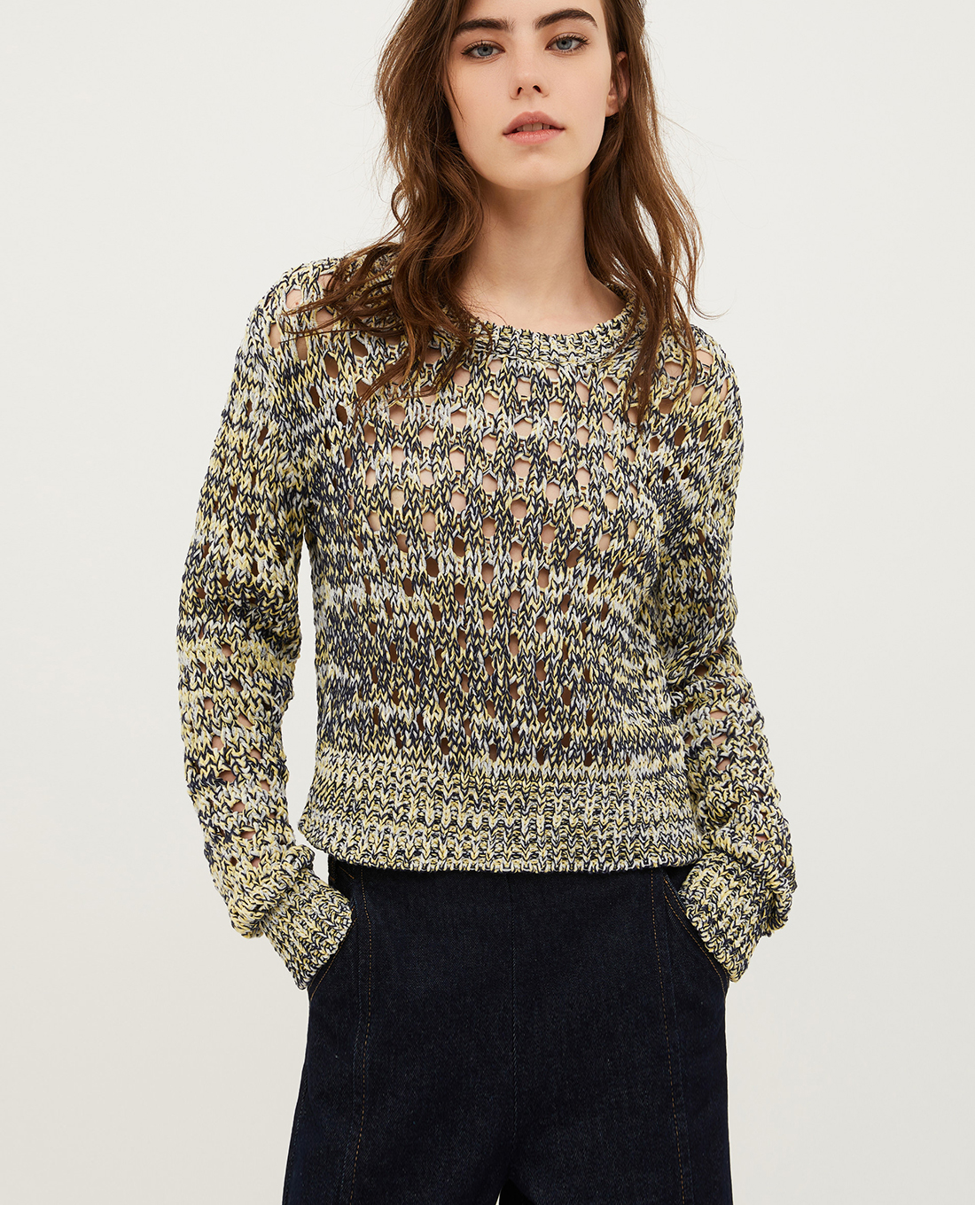 MAX&Co - Áo sweater dệt kim cổ tròn tay dài xuyên thấu Satira