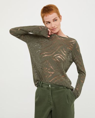  MAX&Co - Áo sweater dệt kim cổ tròn tay dài xuyên thấu Raid 