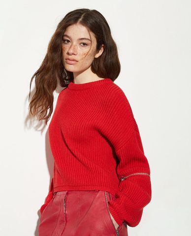  MAX&Co. - Áo sweater nữ cổ tròn tay dài phối zip Baobab 