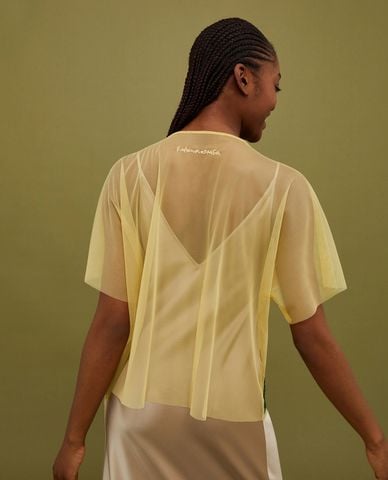  MAX&Co. - Áo kiểu cổ tròn tay ngắn xuyên thấu thêu hoa Spring Blossom 