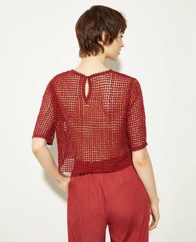  MAX&Co. - Áo dệt kim nữ cổ tròn tay ngắn xuyên thấu Faville 