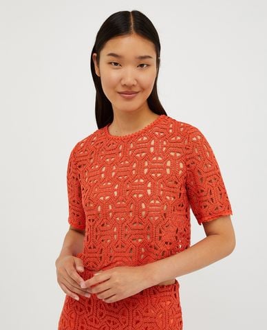  MAX&Co. - Áo croptop nữ cổ tròn tay ngắn phối ren Morfeo 