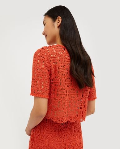  MAX&Co. - Áo croptop nữ cổ tròn tay ngắn phối ren Morfeo 