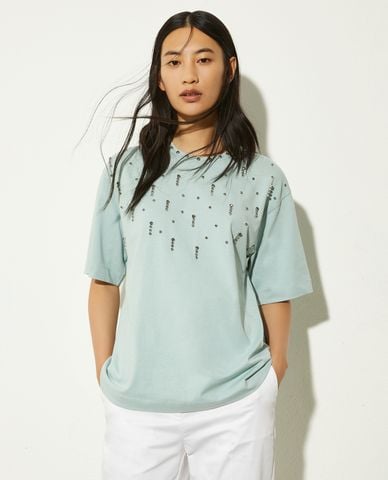  MAX&Co. - Áo thun nữ cổ tròn tay ngắn đính đá Ragazza 