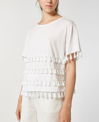  MAX&Co. - Áo kiểu nữ cổ tròn tay ngắn phối tua rua thời trang 