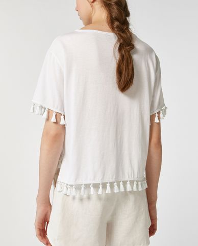  MAX&Co. - Áo kiểu nữ cổ tròn tay ngắn phối tua rua thời trang 