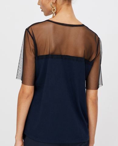  MAX&Co. - Áo thun nữ cổ tròn tay ngắn phối lưới Jersey And Tulle 