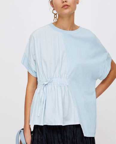  MAX&Co. - Áo thun nữ cổ tròn tay ngắn phối dây rút Jersey And Poplin 