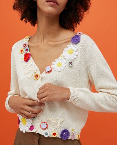  MAX&Co. - Áo khoác cardigan nữ cổ V thêu hoa Happy 