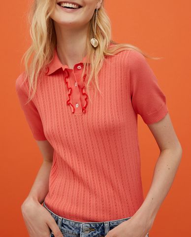  MAX&Co. - Áo len nữ ngắn tay cổ gập phối nút cài Enjoy 