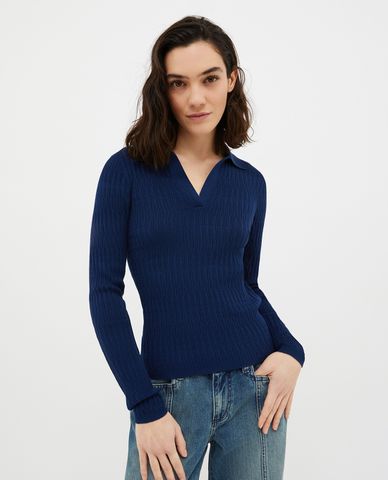  MAX&Co. - Áo polo nữ dệt kim cổ bẻ tay dài Velvet 