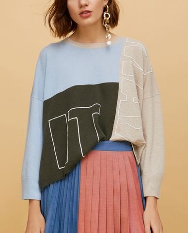  MAX&Co. - Áo len nữ cổ tròn tay dài Max It Up Colour Block 