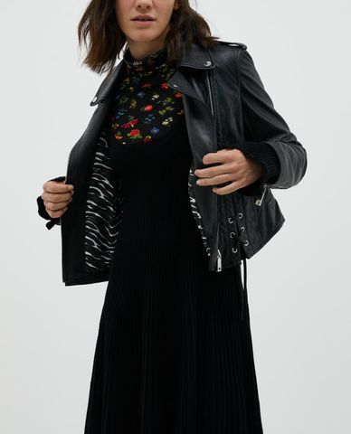  MAX&Co. - Áo khoác da nữ tay dài cổ bẻ phối zip Nappa Leather Biker 