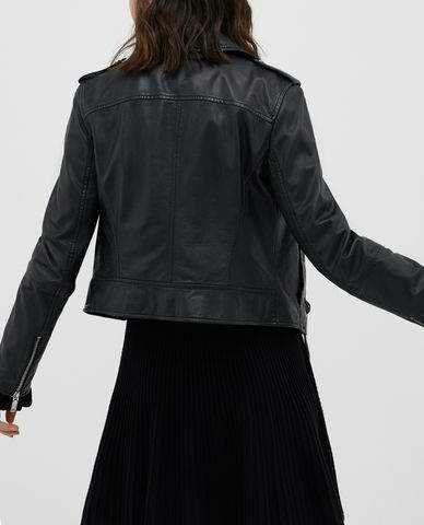  MAX&Co. - Áo khoác da nữ tay dài cổ bẻ phối zip Nappa Leather Biker 