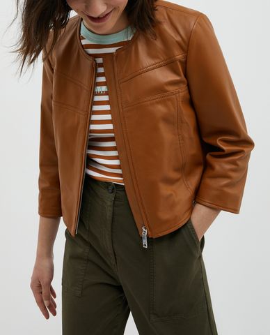  MAX&Co. - Áo khoác da tay dài cổ tròn phối zip Nappa Leather 