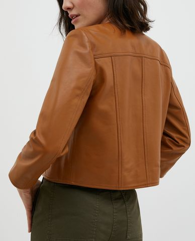  MAX&Co. - Áo khoác da tay dài cổ tròn phối zip Nappa Leather 