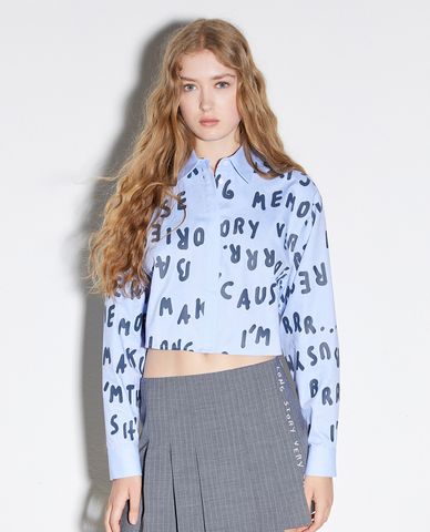  MAX&Co. - Áo sơ mi croptop cổ bẻ tay dài Allovertext 