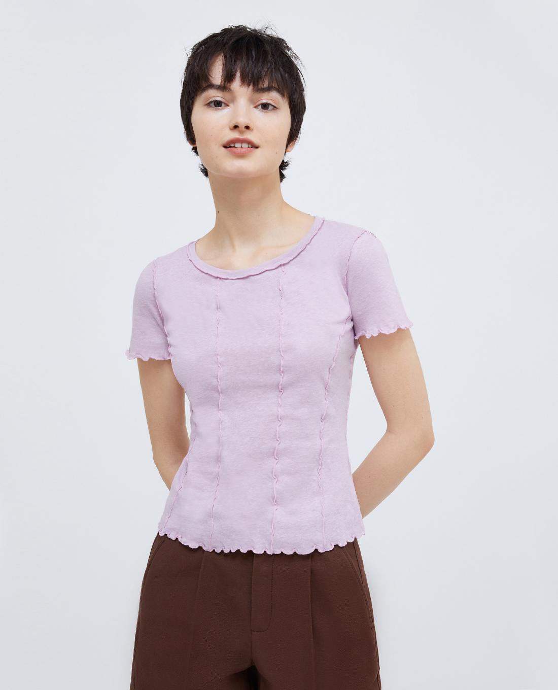 MAX&Co. - Áo thun cổ tròn tay ngắn phối viền chỉ Karen