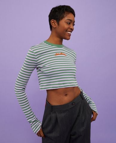  MAX&Co. - Áo croptop cổ tròn tay dài kẻ sọc Shirley 