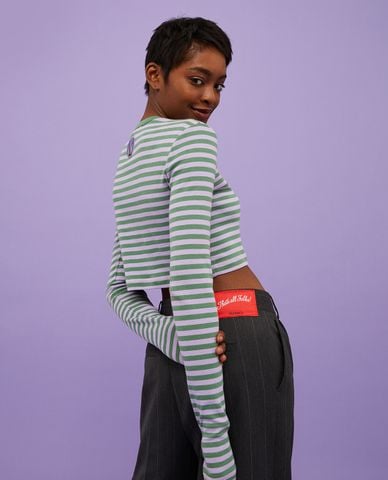  MAX&Co. - Áo croptop cổ tròn tay dài kẻ sọc Shirley 