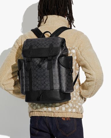  COACH - Balo nam hai khóa cài Hitch In Signature Canvas 