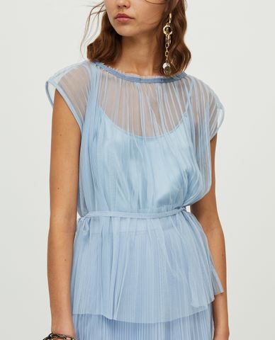  MAX&Co. - Áo kiểu nữ cổ tròn tay ngắn Pleated Tulle 