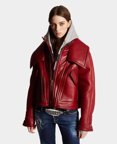  DSQUARED2 - Áo khoác da nữ tay dài Biker 