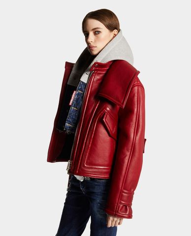  DSQUARED2 - Áo khoác da nữ tay dài Biker 