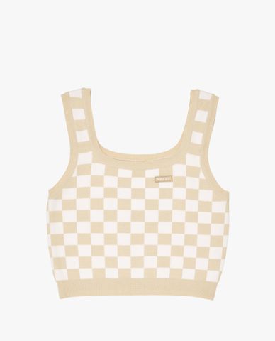  NERDY - Áo croptop nữ dệt kim hai dây Checkerboard 