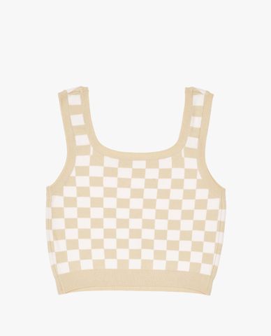  NERDY - Áo croptop nữ dệt kim hai dây Checkerboard 