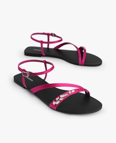  PEDRO - Giày sandals nữ đế bệt đính đá Embellished Satin 