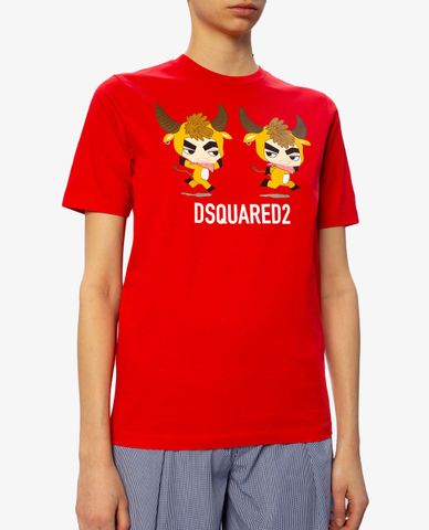  DSQUARED2 - Áo thun nữ cổ tròn ngắn tay phom suông Good luck 