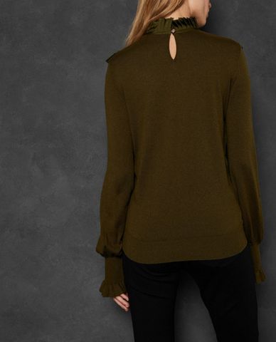  TED BAKER - Áo kiểu nữ tay dài cổ cao phối bèo Taytiee 