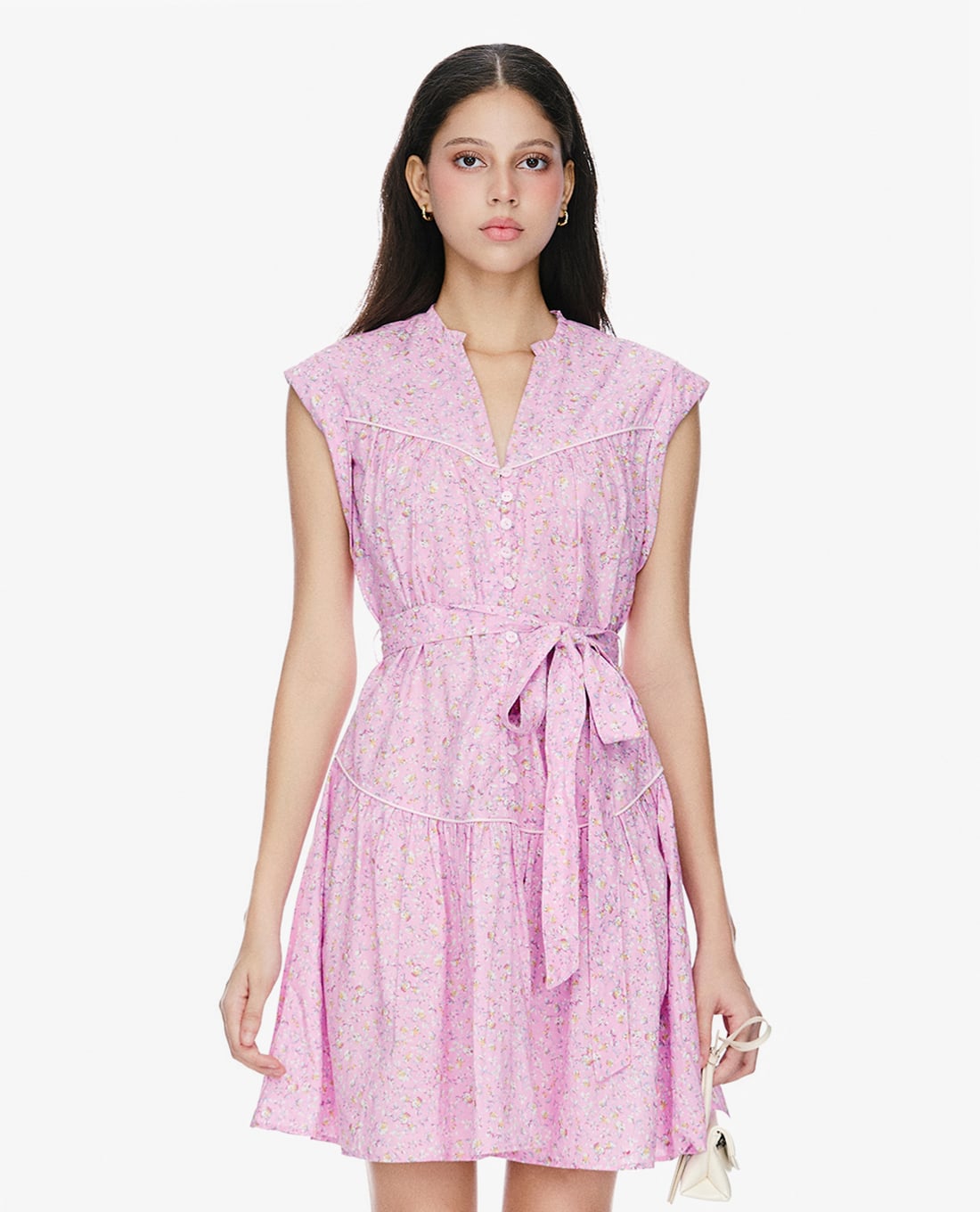 GIGI - Đầm sát nách mini cổ V phối nơ thời trang