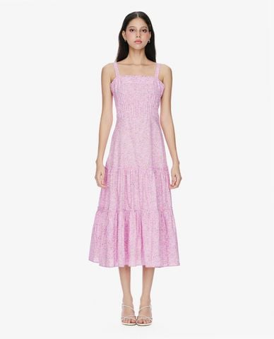  GIGI - Đầm hai dây midi cổ vuông hoa nhí thời trang 