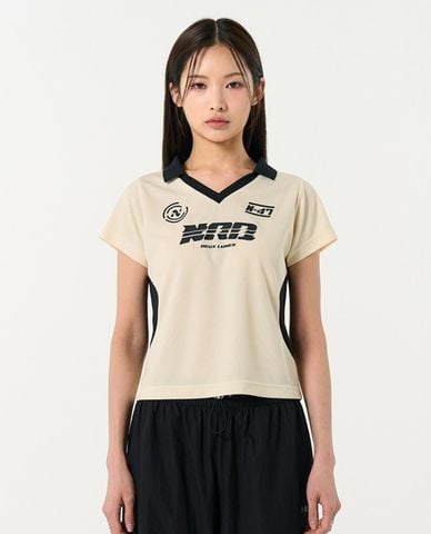  NERDY - Áo croptop nữ cổ bẻ tay ngắn Sporty Jersey 