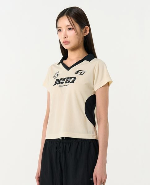  NERDY - Áo croptop nữ cổ bẻ tay ngắn Sporty Jersey 