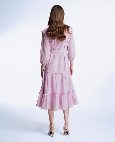  GIGI - Đầm xếp tầng midi cổ tròn tay dài phối thắt lưng điệu đà 