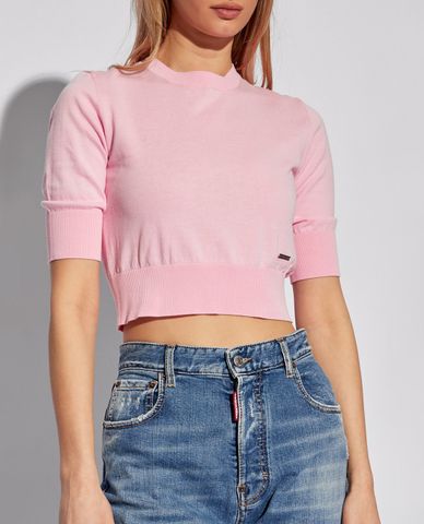  DSQUARED2 - Áo dệt kim nữ cổ tròn tay lửng thanh lịch 