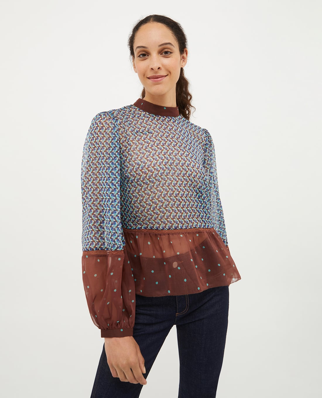 MAX&Co. - Áo kiểu xuyên thấu cổ tròn tay phồng phối bèo Barni