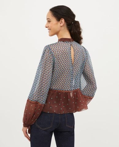  MAX&Co. - Áo kiểu xuyên thấu cổ tròn tay phồng phối bèo Barni 