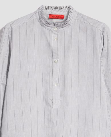  MAX&Co. - Áo sơ mi nữ tay dài cổ trụ Pinstriped Lamé 