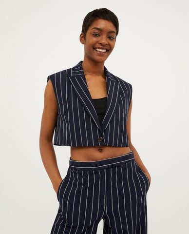  MAX&Co. - Áo khoác gilet croptop phối kẻ sọc Cornice 