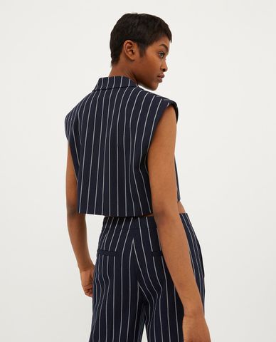  MAX&Co. - Áo khoác gilet croptop phối kẻ sọc Cornice 