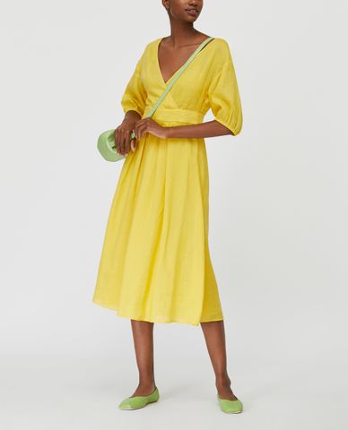  MAX&Co. - Đầm midi cổ V tay ngắn Ramie 