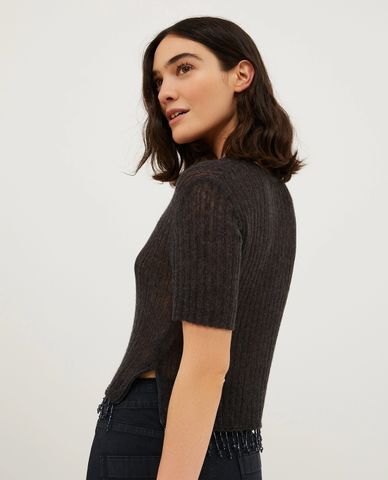  MAX&Co. - Áo croptop dệt kim cổ V phối tua rua Lambro 