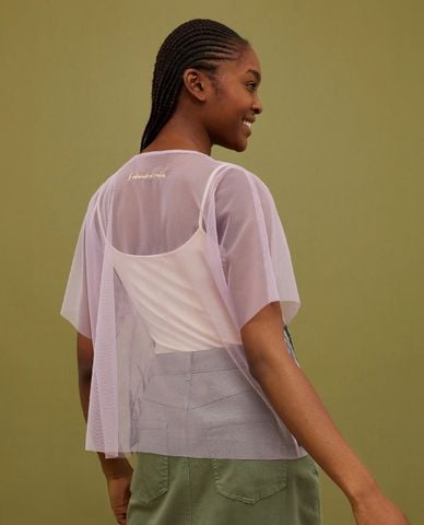  MAX&Co. - Áo kiểu cổ tròn tay ngắn xuyên thấu thêu hoa Spring Blossom 