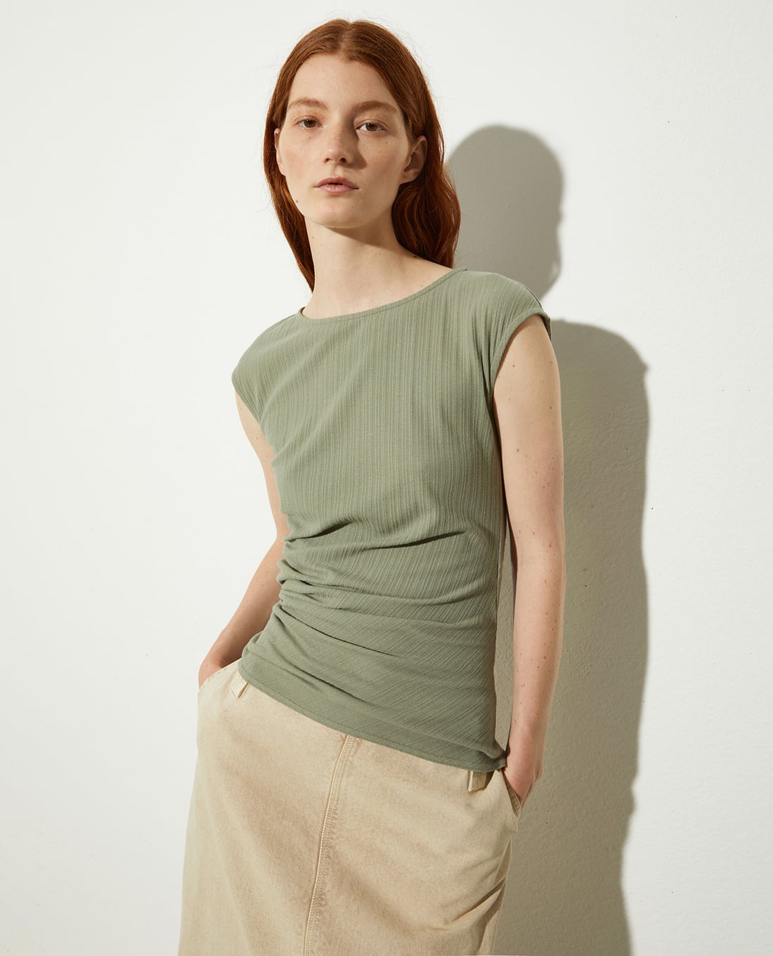 MAX&Co. - Áo sát nách nữ cổ tròn xếp nếp Sfoglia