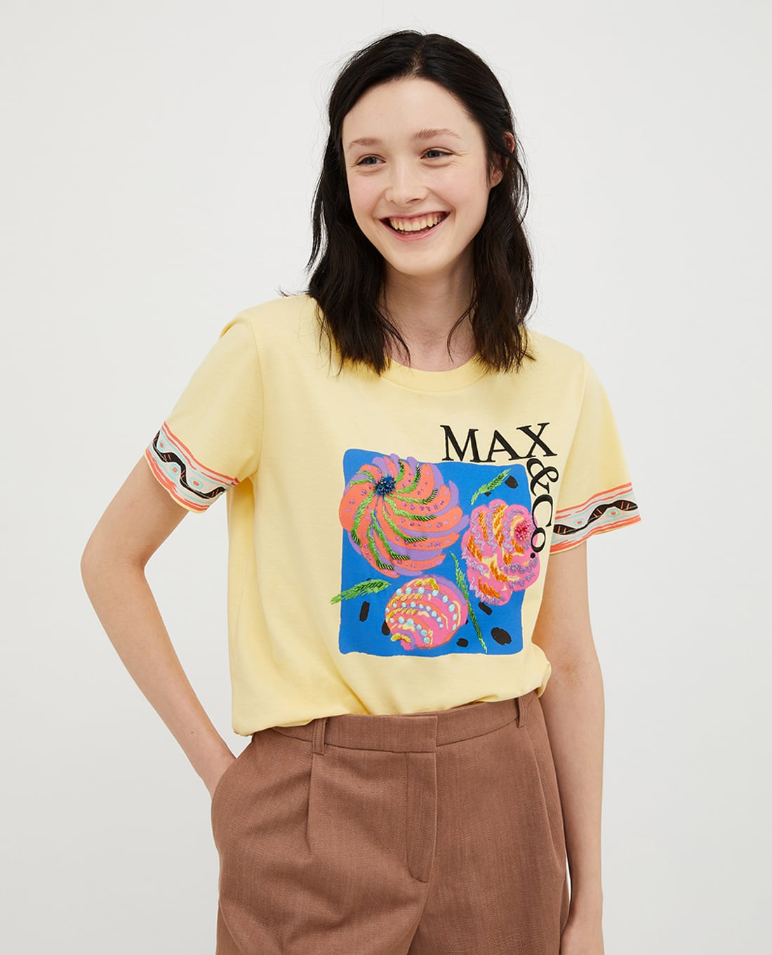 MAX&Co. - Áo thun cổ tròn tay ngắn phối hoạ tiết Calibri