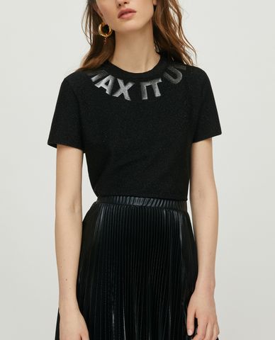  MAX&Co. - Áo thun nữ cổ tròn tay ngắn Jersey Lamé Slogan 